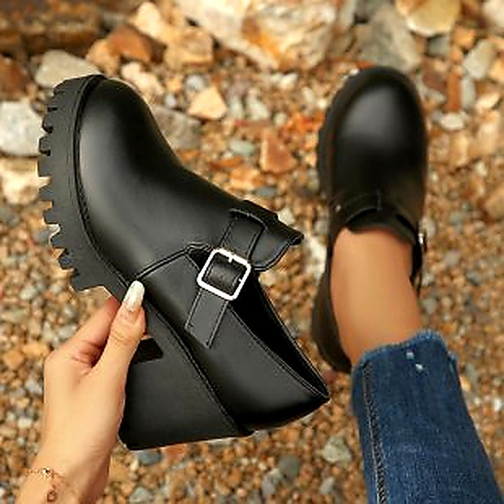 SUNKISSEDSTEP Women’s Chunky Heel Buckle Loafers