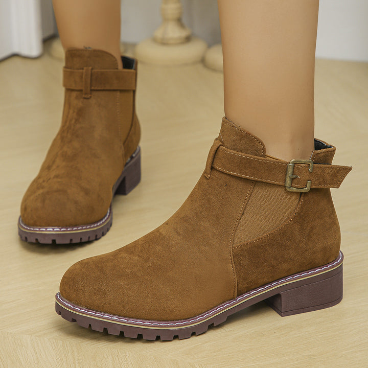 SUNKISSEDSTEP Women’s Buckle Suede Ankle Boots