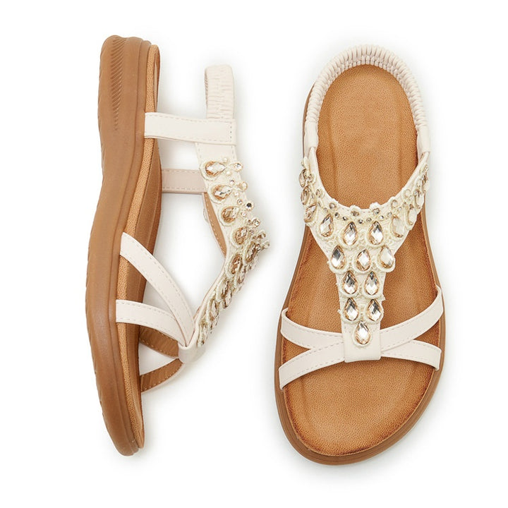 Bohemian Rhinestone Flat Sandals