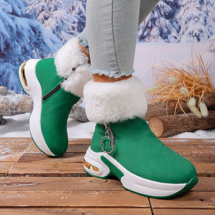 SUNKISSEDSTEP Women’s Plush-Cuff Side-Zip Platform Snow Boots