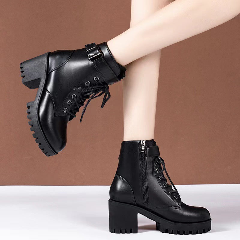 SUNKISSEDSTEP Women’s Buckle Detail Platform Ankle Boots