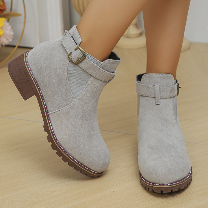 SUNKISSEDSTEP Women’s Buckle Suede Ankle Boots