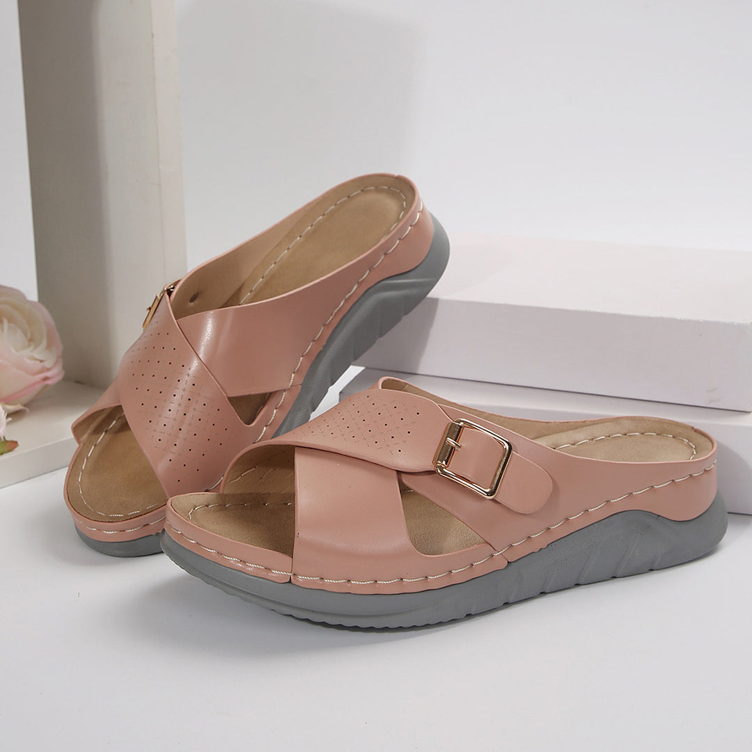 Cross Strap Platform Slide Sandals