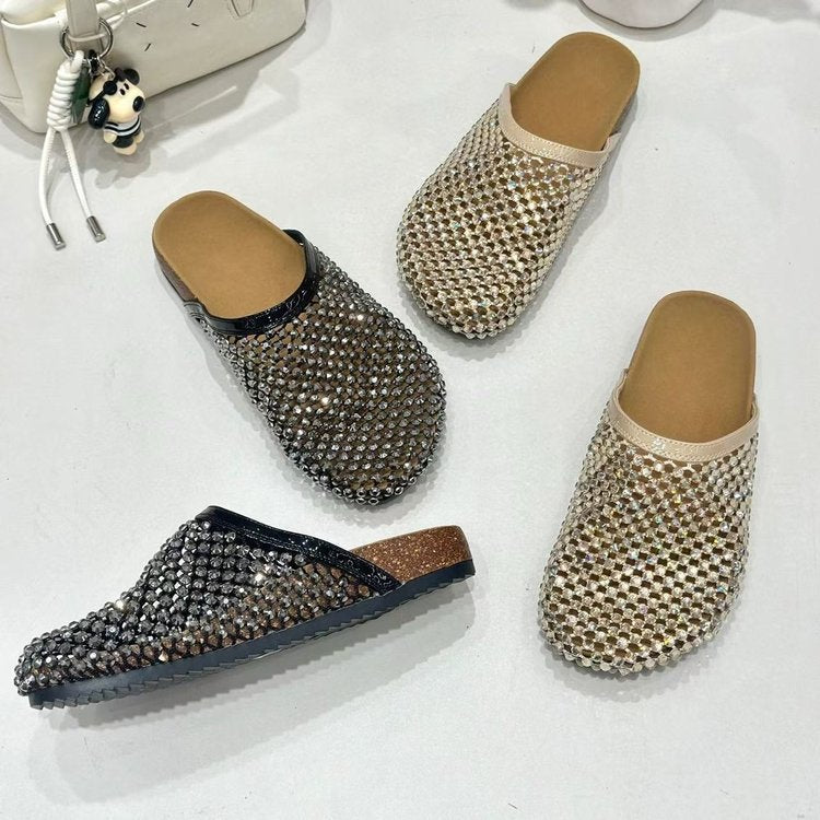 Rhinestone Mesh Platform Slide Sandals