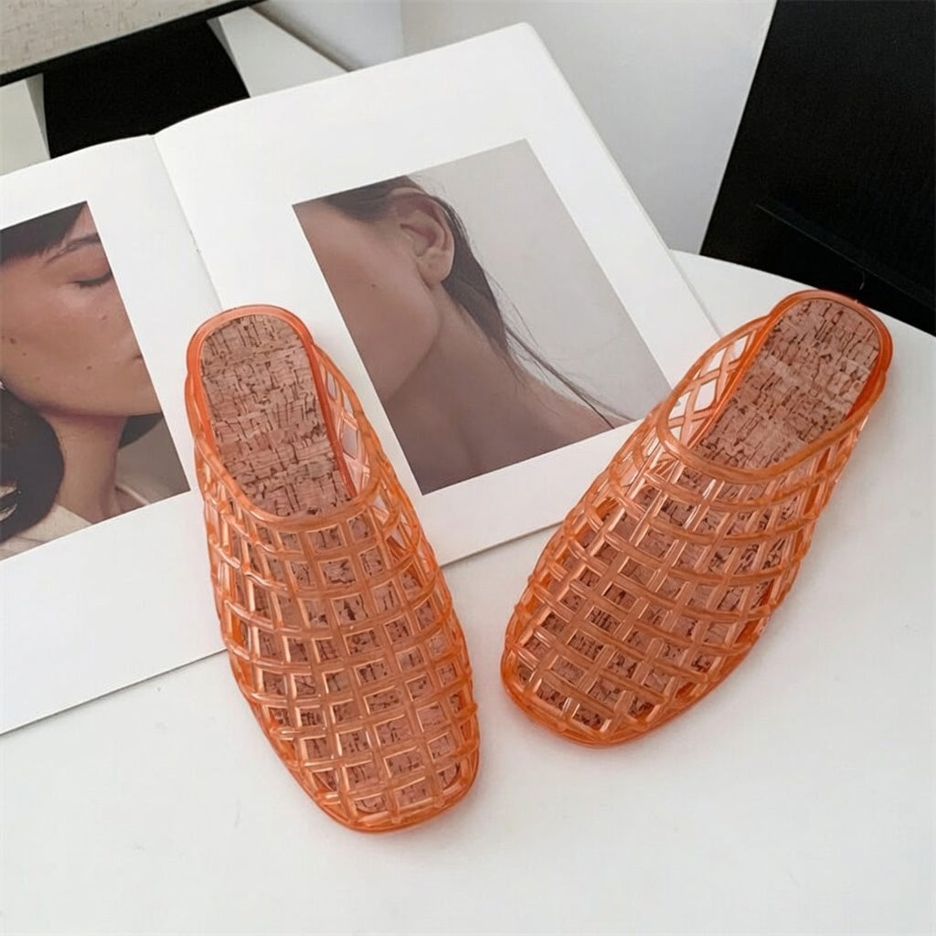 Square Toe Jelly Mule Sandals