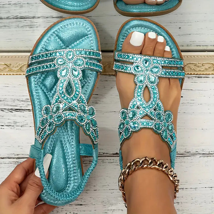 SUNKISSEDSTEP Women’s Rhinestone Bohemian Flat Sandals