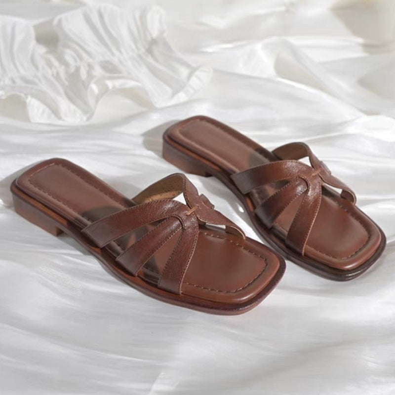 Woven Cross Strap Slide Sandals
