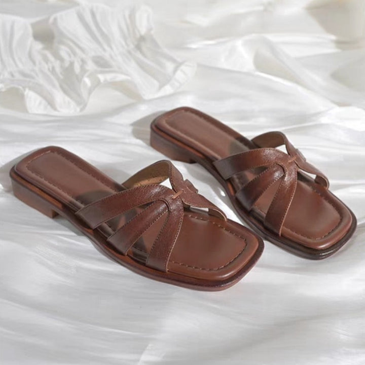 Woven Cross Strap Slide Sandals