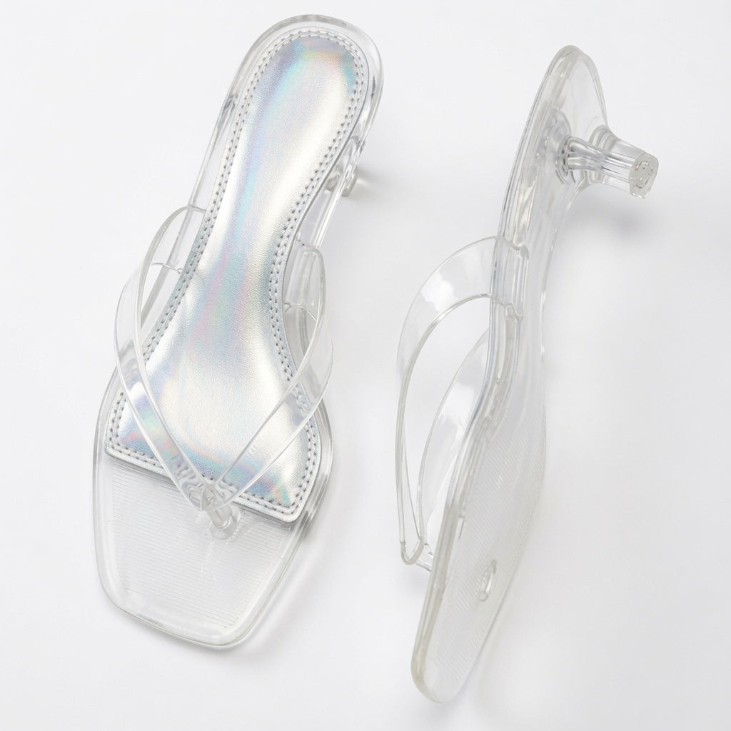 Clear Kitten Heel Slide Sandals