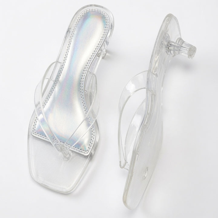 Clear Kitten Heel Slide Sandals