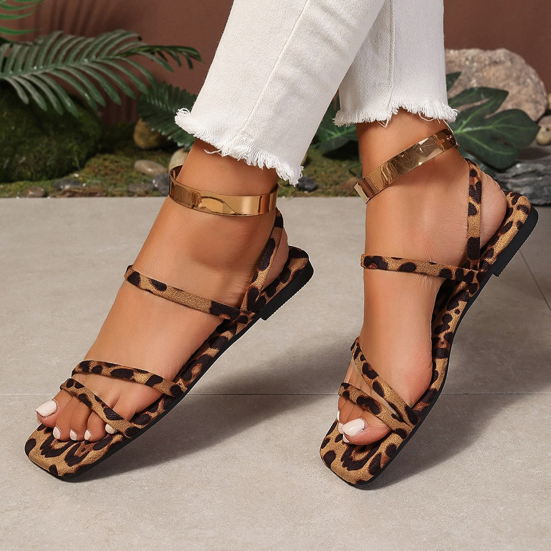 SUNKISSEDSTEP Women’s Livia Leopard Flat Sandals