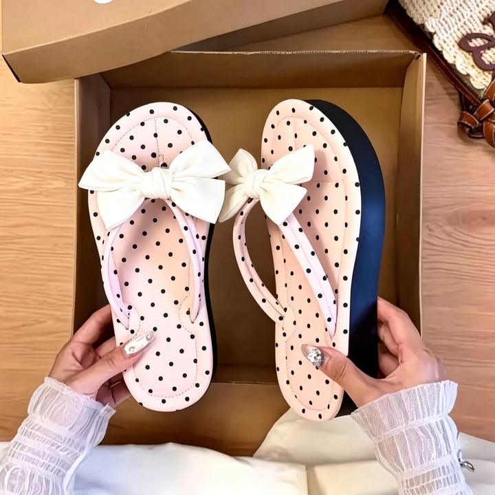SUNKISSEDSTEP Women’s Polka Dot Bow Thong Sandals
