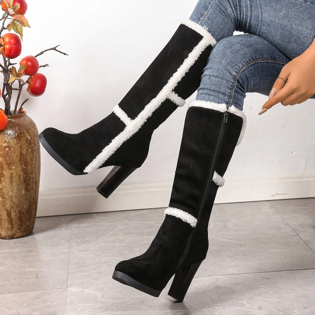 SUNKISSEDSTEP Women’s Plush-Lined Suede Block Heel Winter Boots