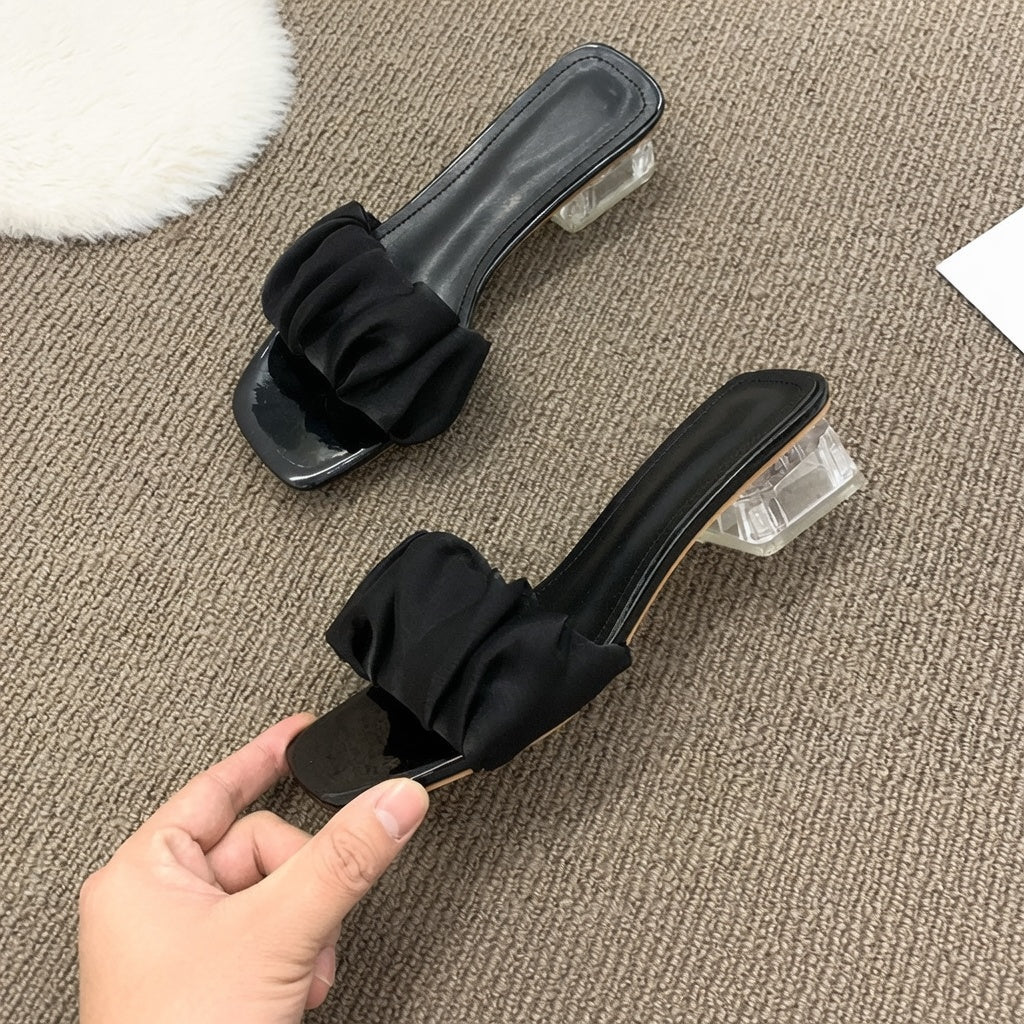 French Bow Block Heel Slides