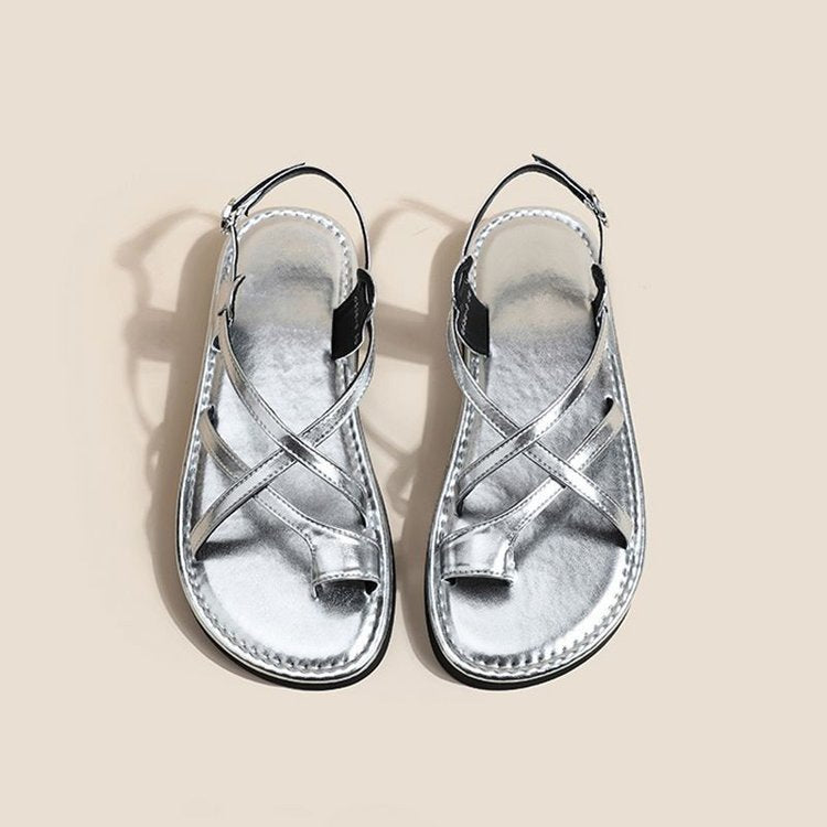 SUNKISSEDSTEP Women’s Cross Strap Roman Flat Sandals