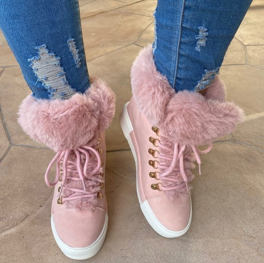 SUNKISSEDSTEP Women’s Fur-Collar Lace-Up Winter Boots
