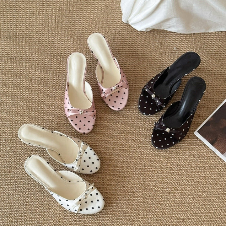 Polka Dot Bow Kitten Heel Sandals