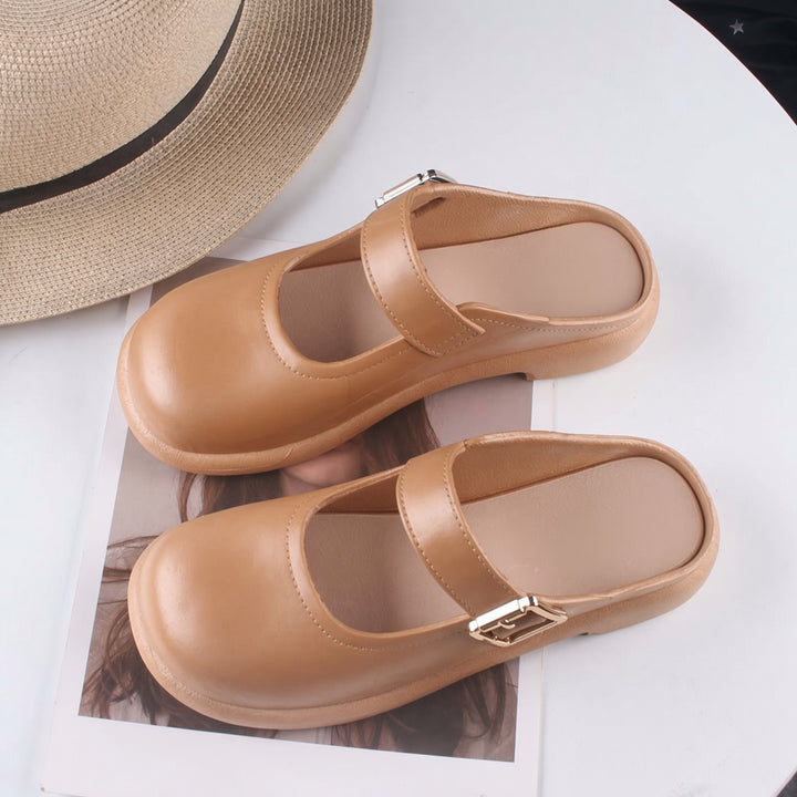 SUNKISSEDSTEP Women’s Buckle Strap Closed Toe Mule Sandals