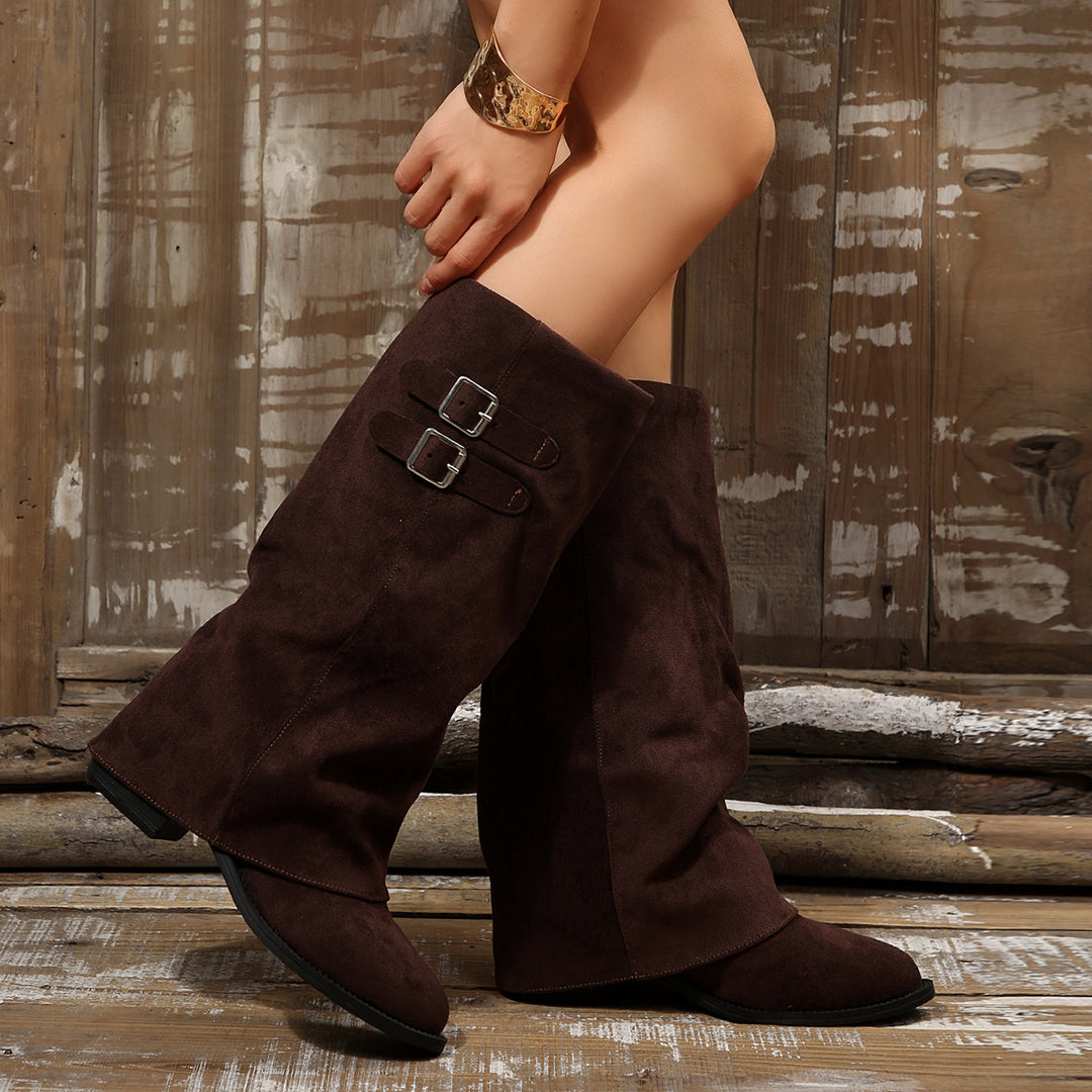 SUNKISSEDSTEP Women’s Rustic Buckle Slouch Boots