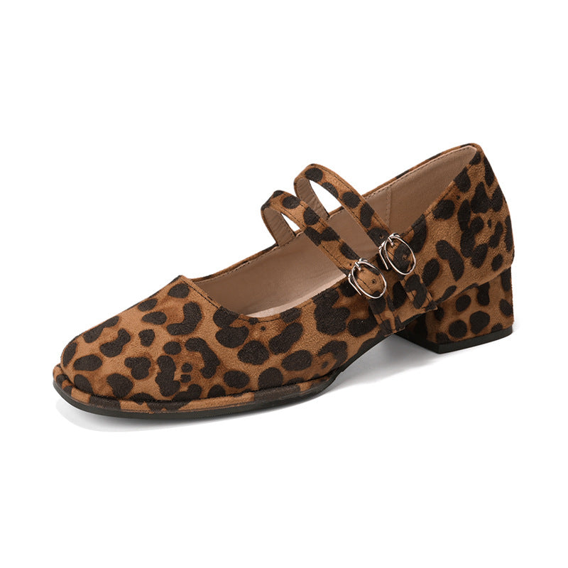 SUNKISSEDSTEP Women’s Leopard Mary Jane Block Heels (US 5.5–9)