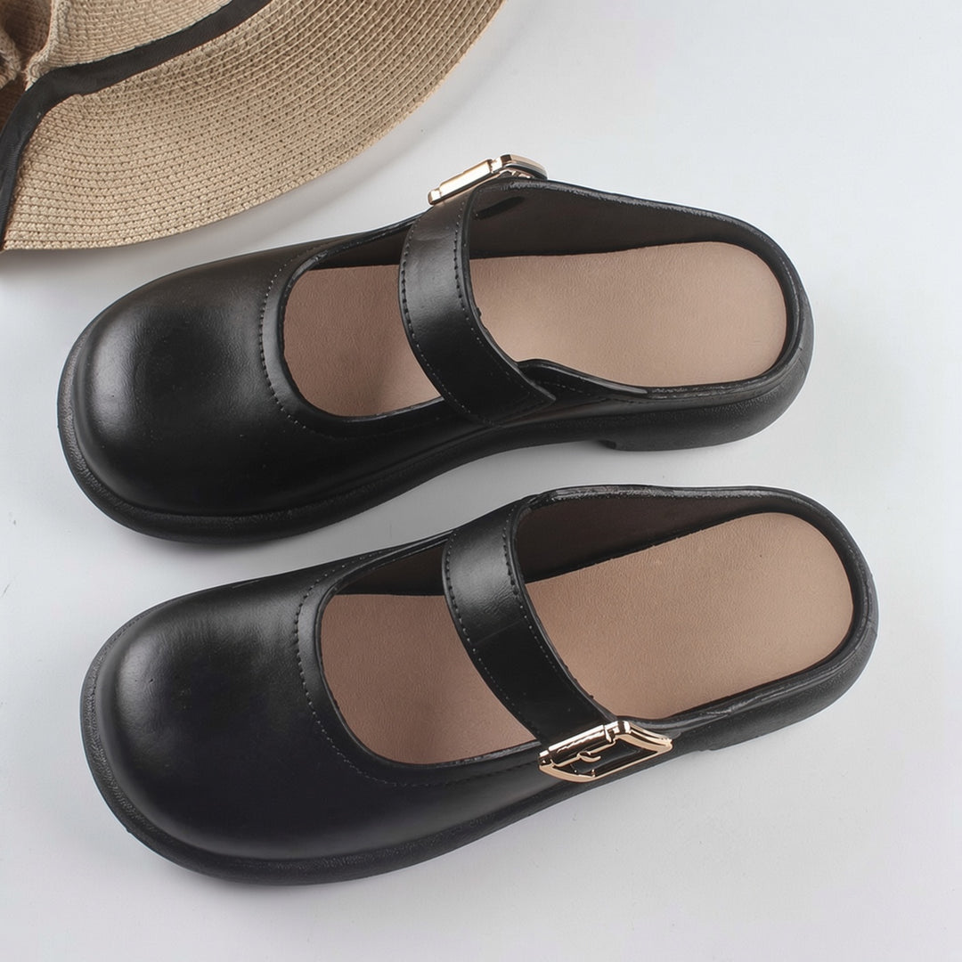 SUNKISSEDSTEP Women’s Buckle Strap Closed Toe Mule Sandals