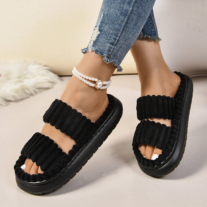 SUNKISSEDSTEP Women’s Cozy Double-Band Plush Slides