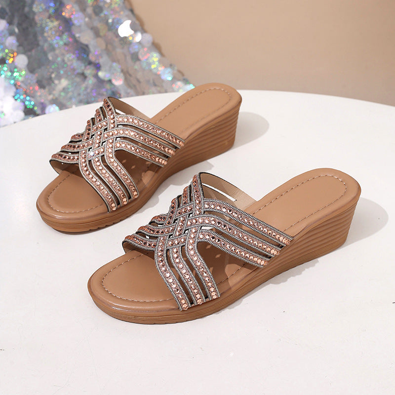 SUNKISSEDSTEP Women’s Rhinestone Wedge Slides (US 6–9.5)