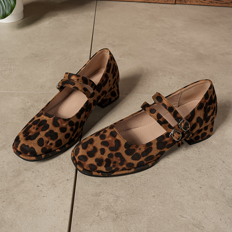 SUNKISSEDSTEP Women’s Leopard Mary Jane Block Heels (US 5.5–9)
