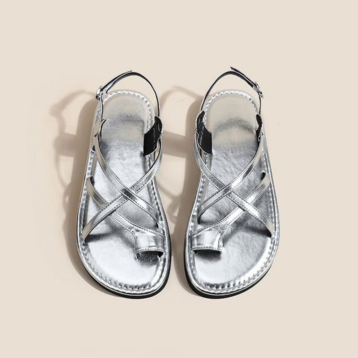 SUNKISSEDSTEP Women’s Metallic Cross Strap Roman Sandals