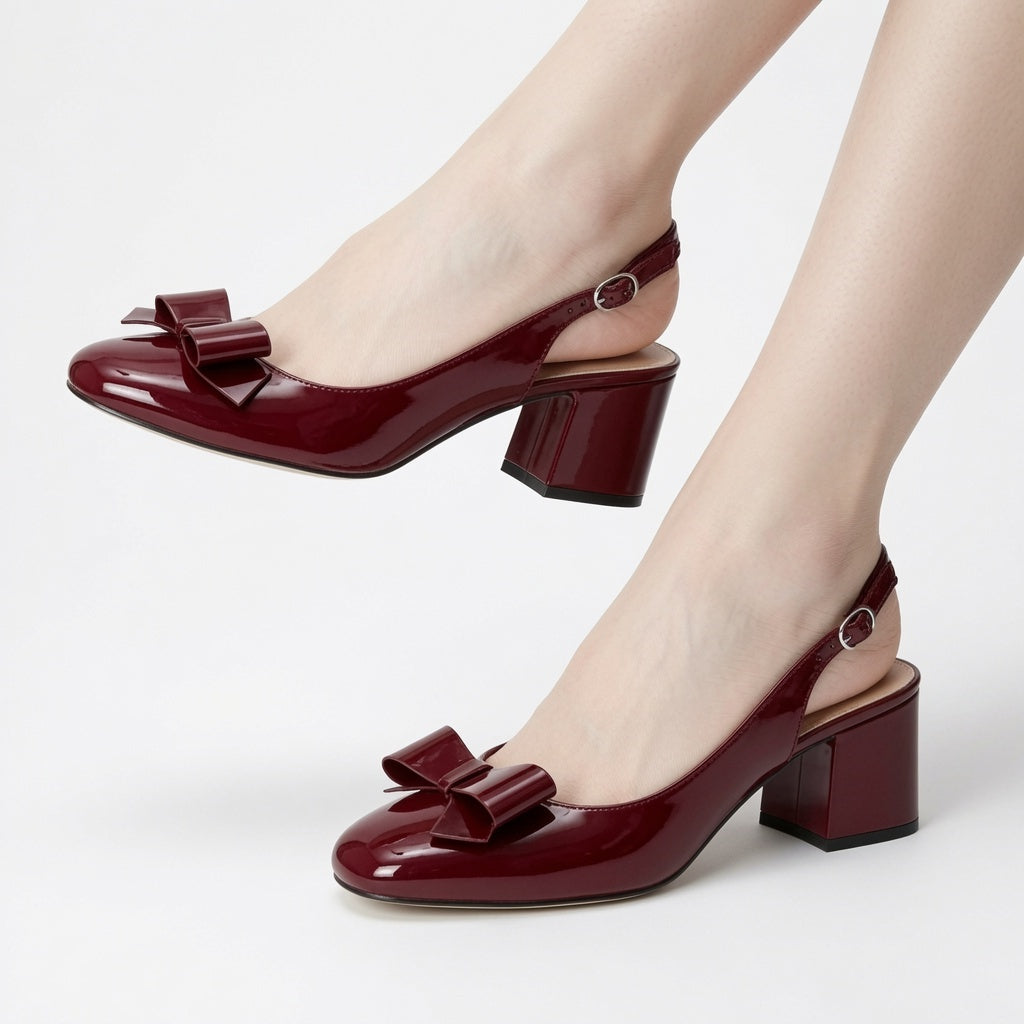 Bow Slingback Block Heel Shoes