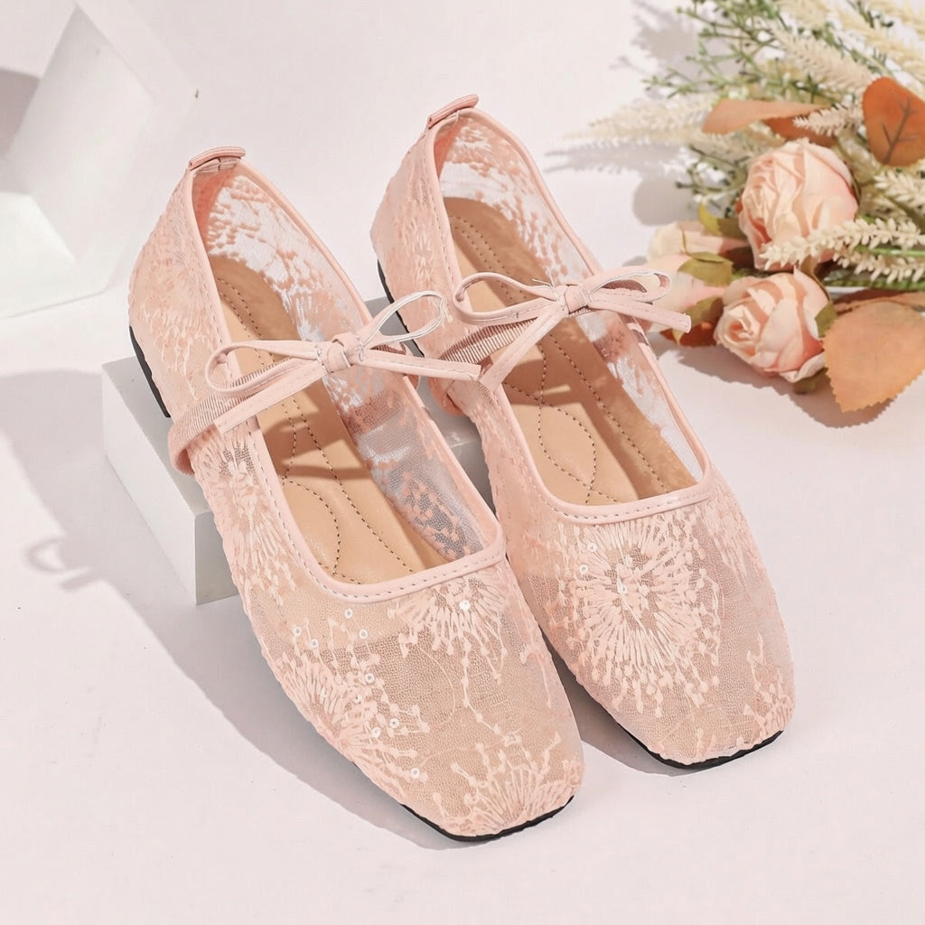 Lace Mesh Mary Jane Flats