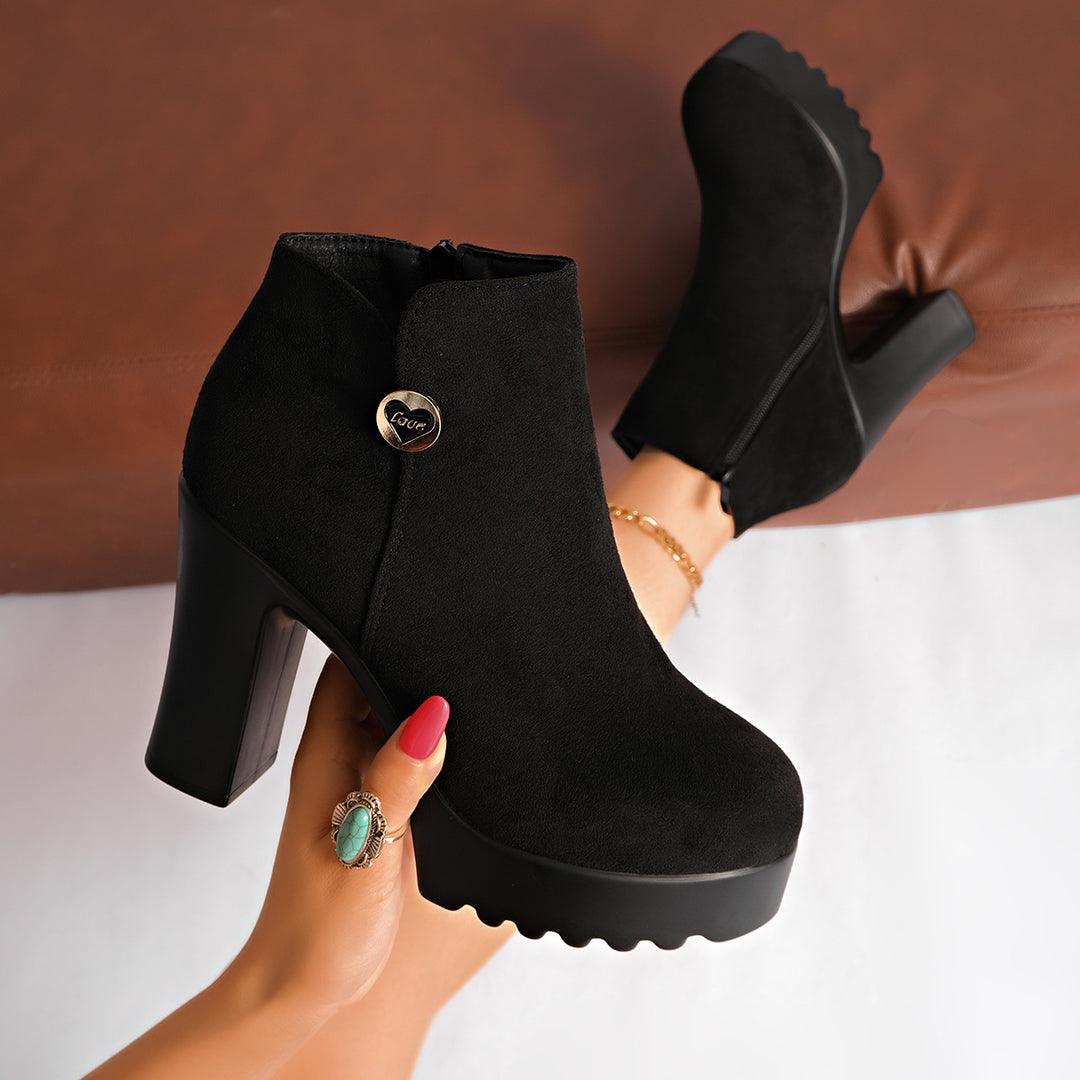 SUNKISSEDSTEP Women’s Suede Chunky Heel Platform Ankle Boots