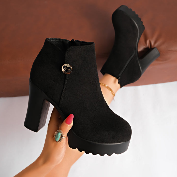 SUNKISSEDSTEP Women’s Suede Chunky Heel Platform Ankle Boots