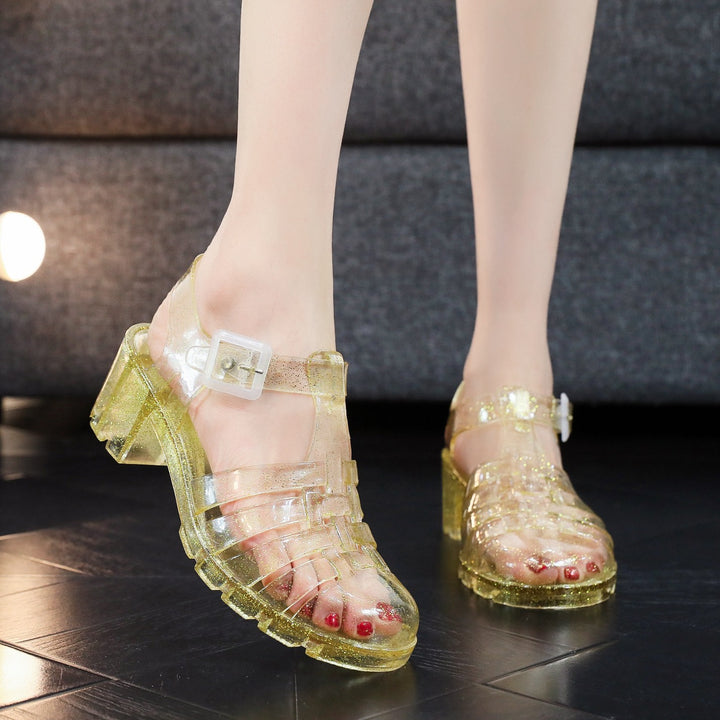 Transparent Jelly Block Heel Roman Sandals