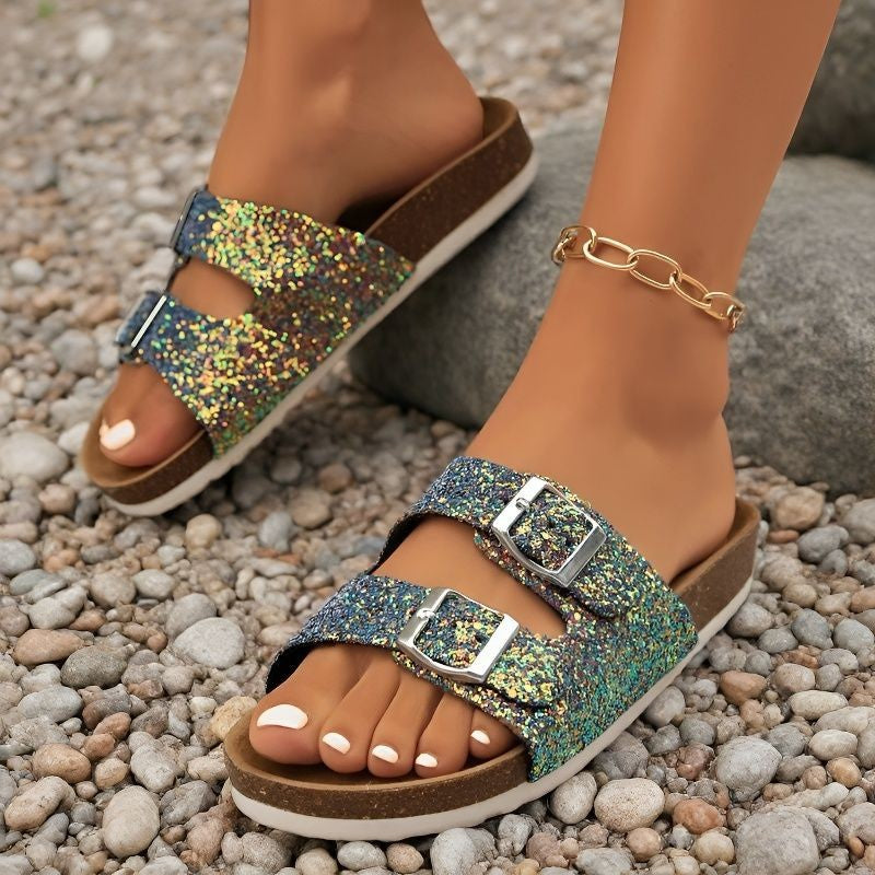 SUNKISSEDSTEP Women’s &amp;amp; Men’s Coastal Cork Double-Buckle Slides (US 5.5-10)
