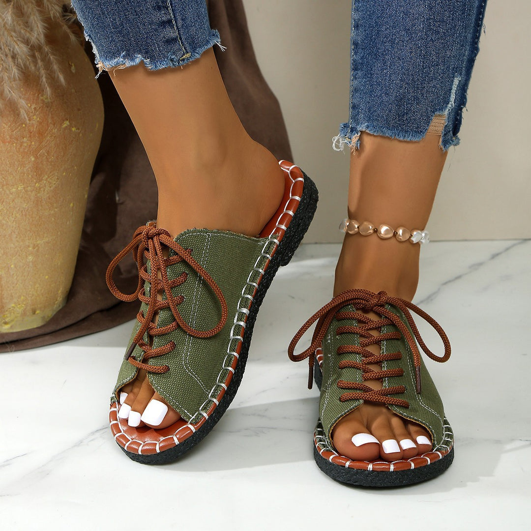 SUNKISSEDSTEP Women’s Canvas Lace-Up Open-Toe Flat Sandals