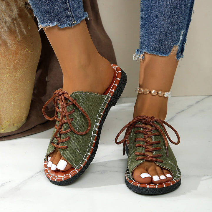 SUNKISSEDSTEP Women’s Canvas Lace-Up Open-Toe Flat Sandals