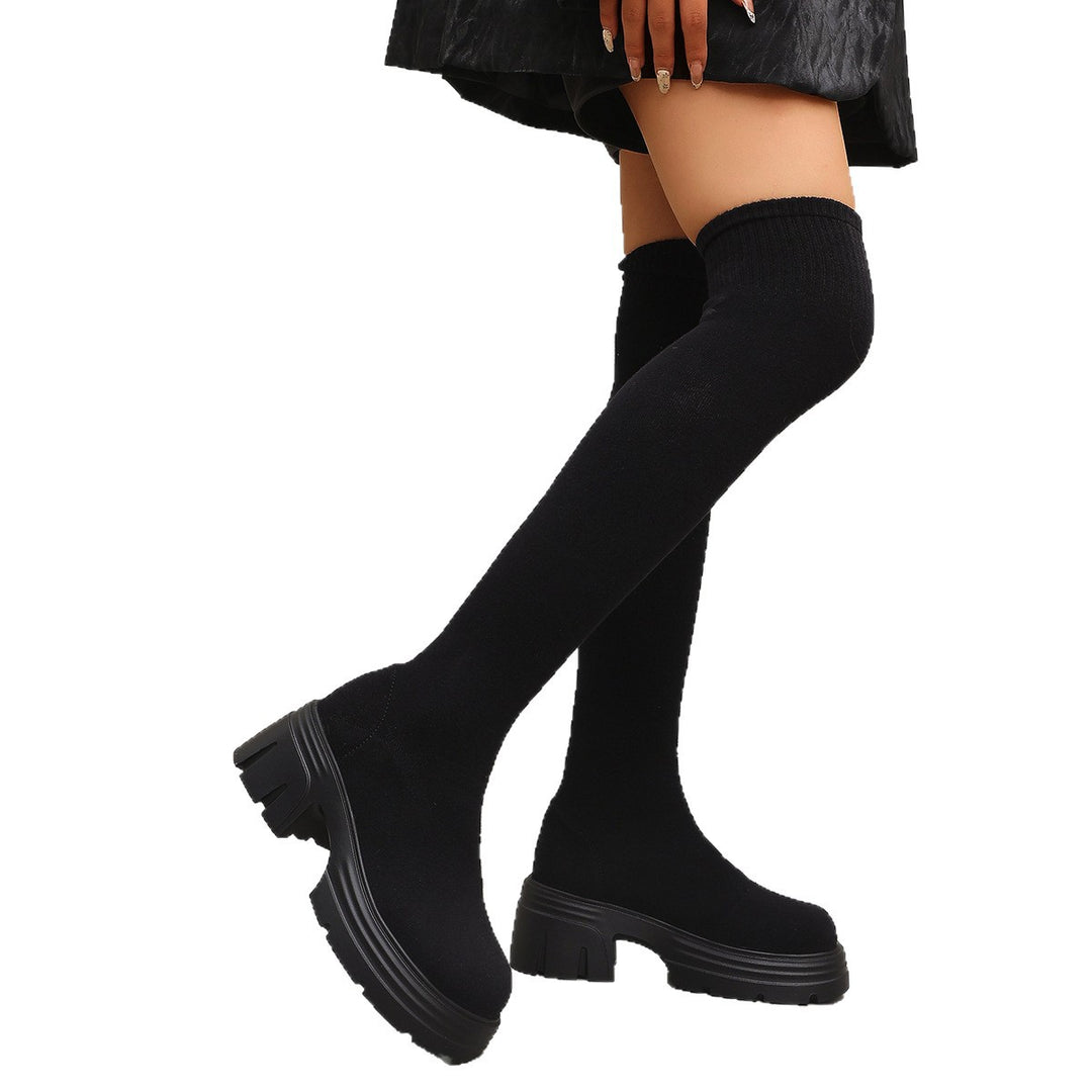 SUNKISSEDSTEP Women’s KnitFlex Over-the-Knee Platform Boots