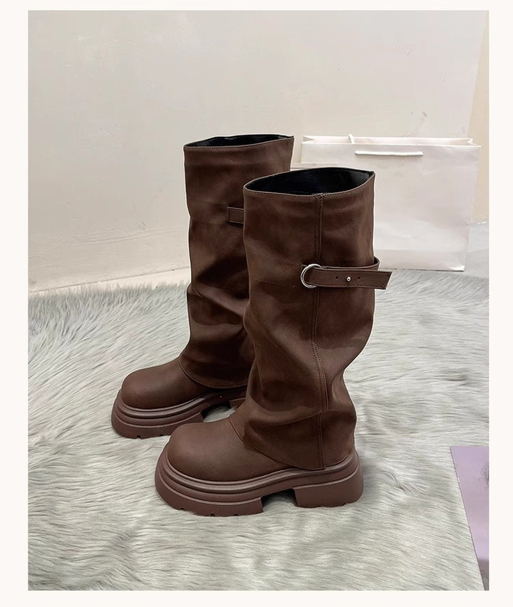 SUNKISSEDSTEP Women’s MotoSlouch Platform Tall Boots