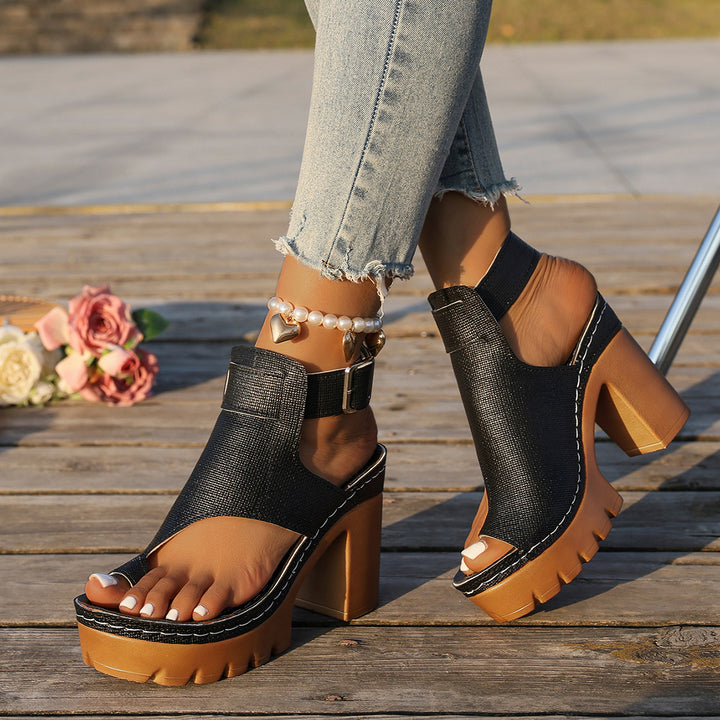 SUNKISSEDSTEP Women’s Peep-Toe Platform Block Heel Sandals (US 6–9.5)