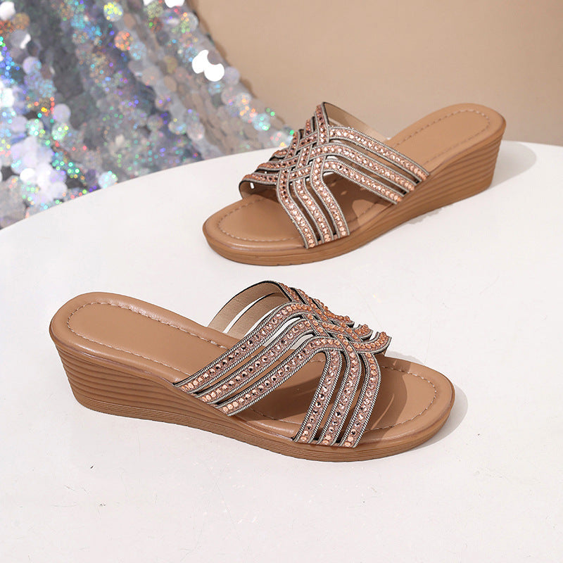 SUNKISSEDSTEP Women’s Rhinestone Wedge Slides (US 6–9.5)