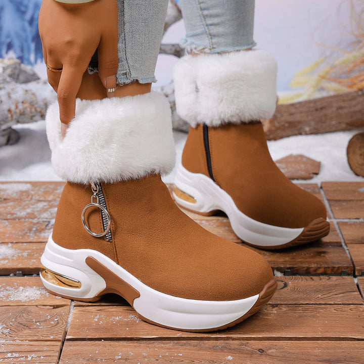 SUNKISSEDSTEP Women’s Plush-Cuff Side-Zip Platform Snow Boots