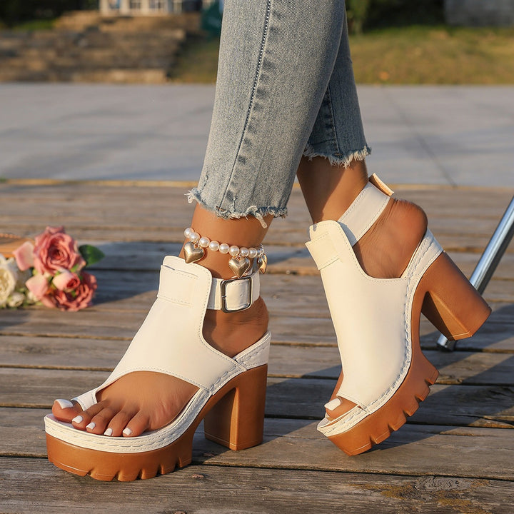 SUNKISSEDSTEP Women’s Peep-Toe Platform Block Heel Sandals (US 6–9.5)