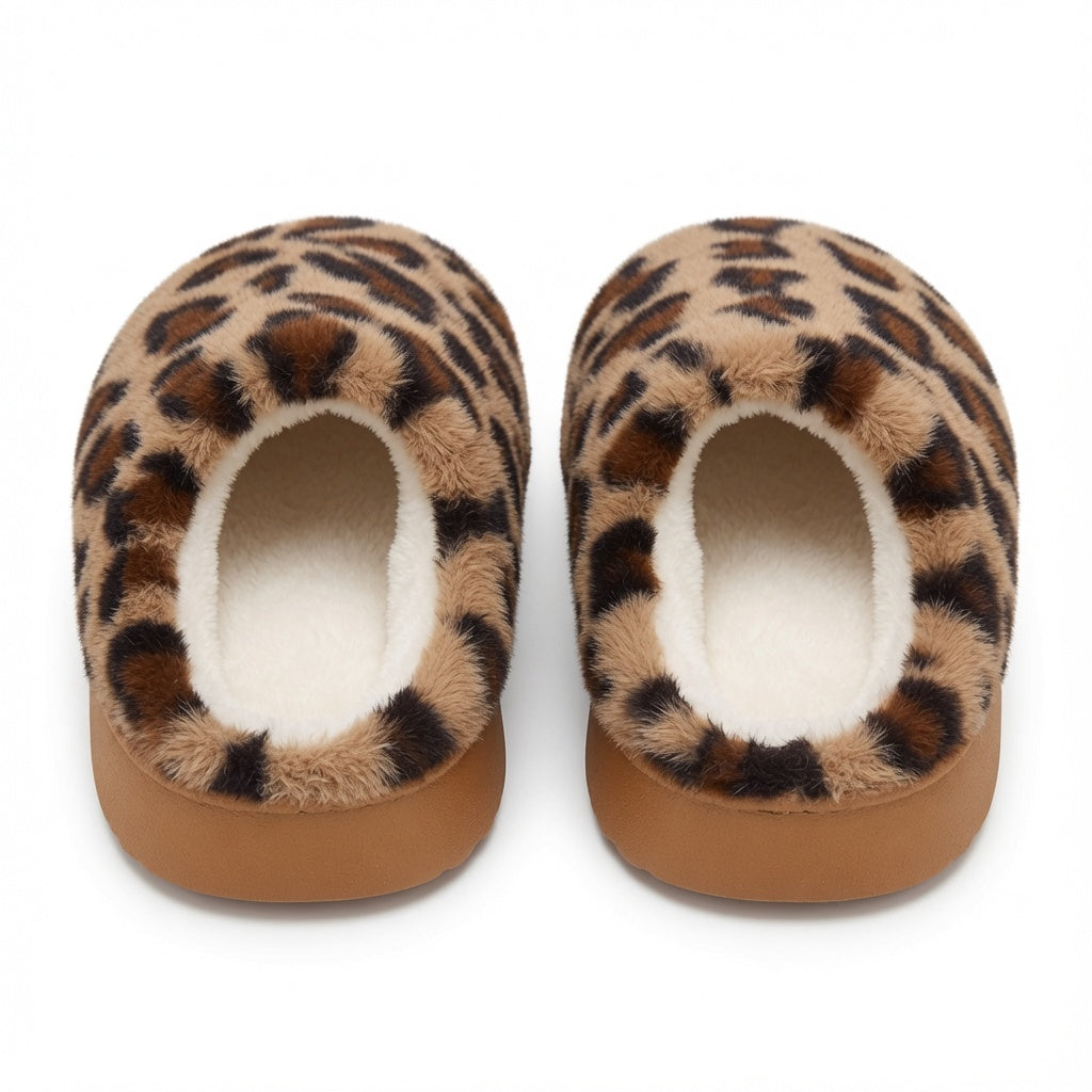 Leopard Faux Fur Platform Slippers