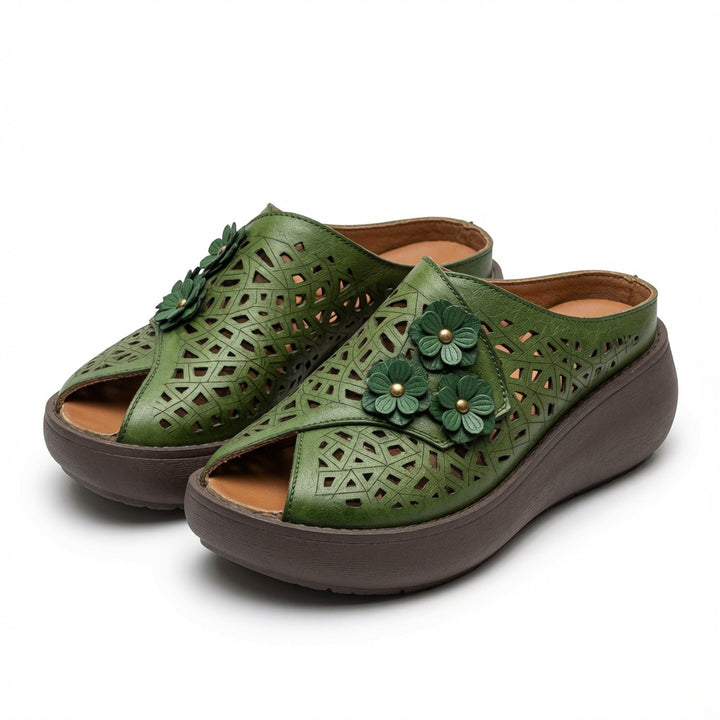 Soft Leather Cutout Platform Mules