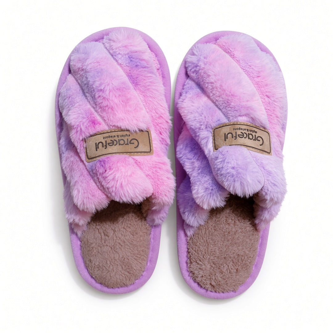 SUNKISSEDSTEP Women’s Cross-Band Plush House Slippers