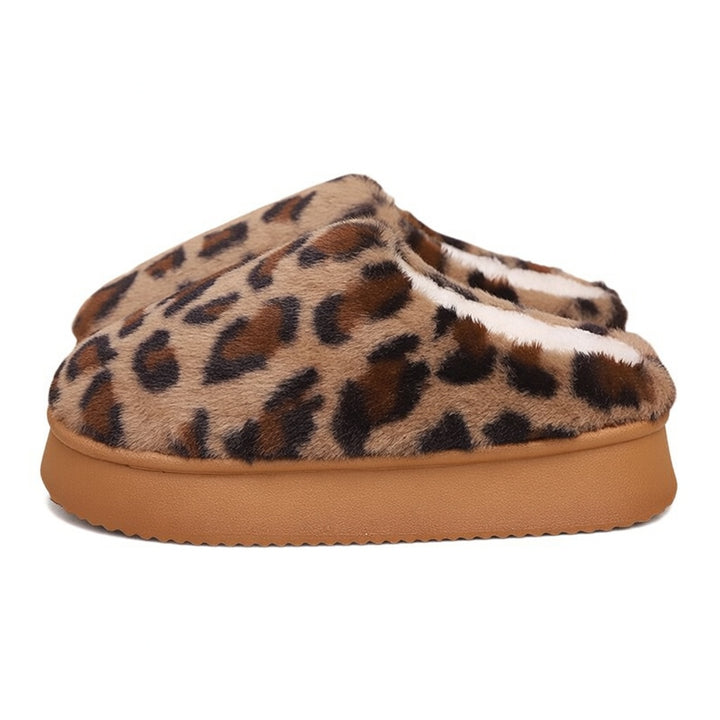 Leopard Faux Fur Platform Slippers