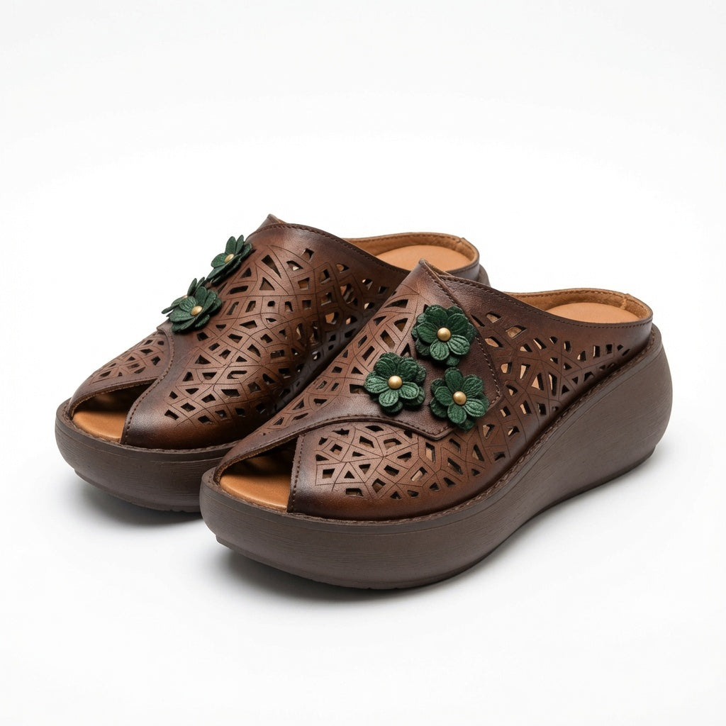 Soft Leather Cutout Platform Mules