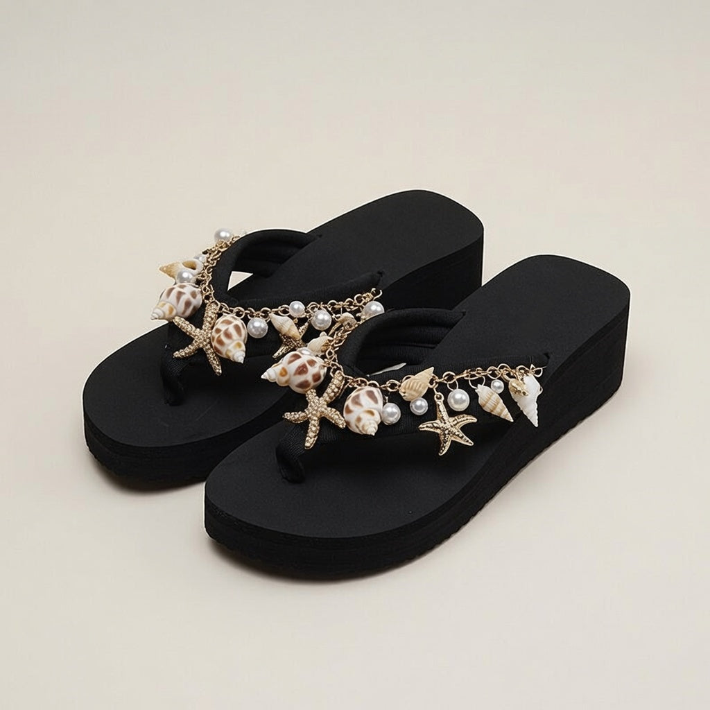 Seashell Pearl Flip Flop Sandals