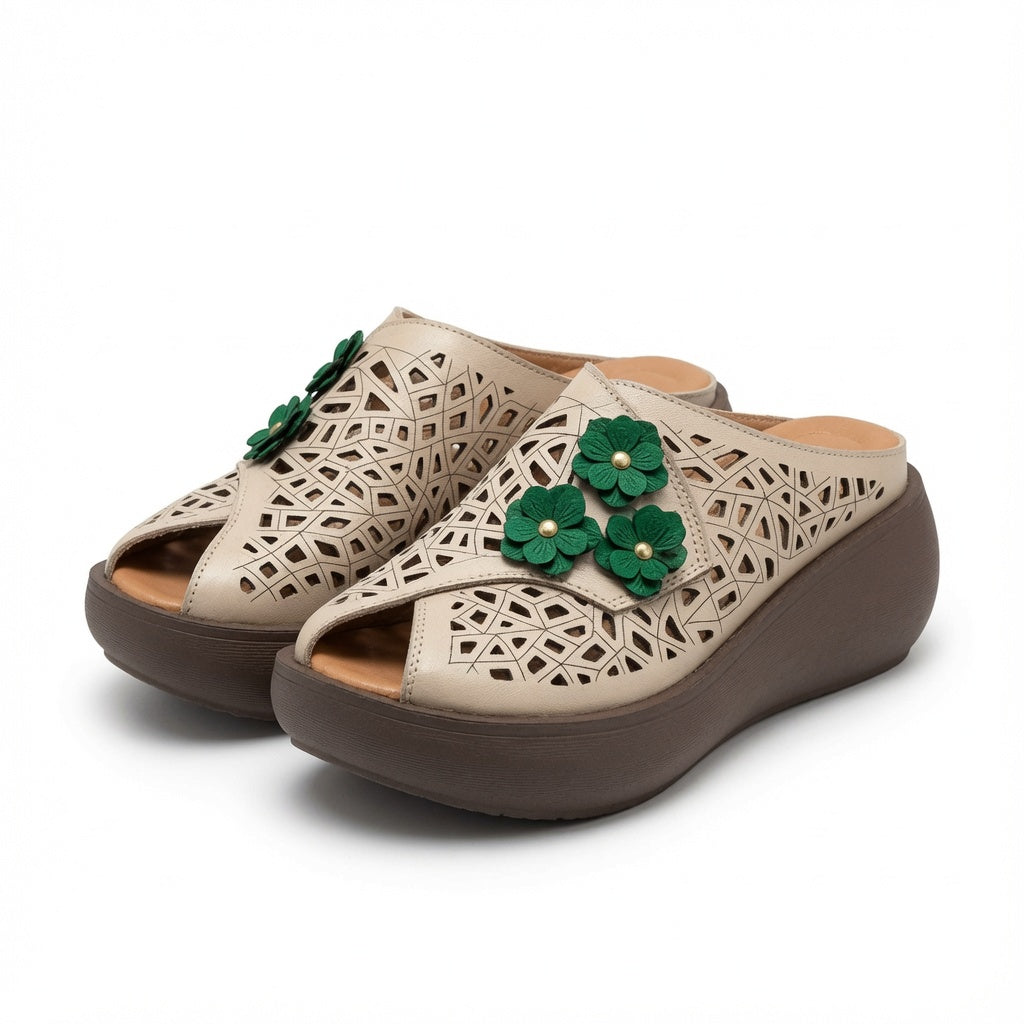 Soft Leather Cutout Platform Mules